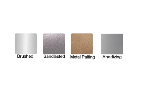 aluminum surface finish samples including anodized bead blasted and brushed options