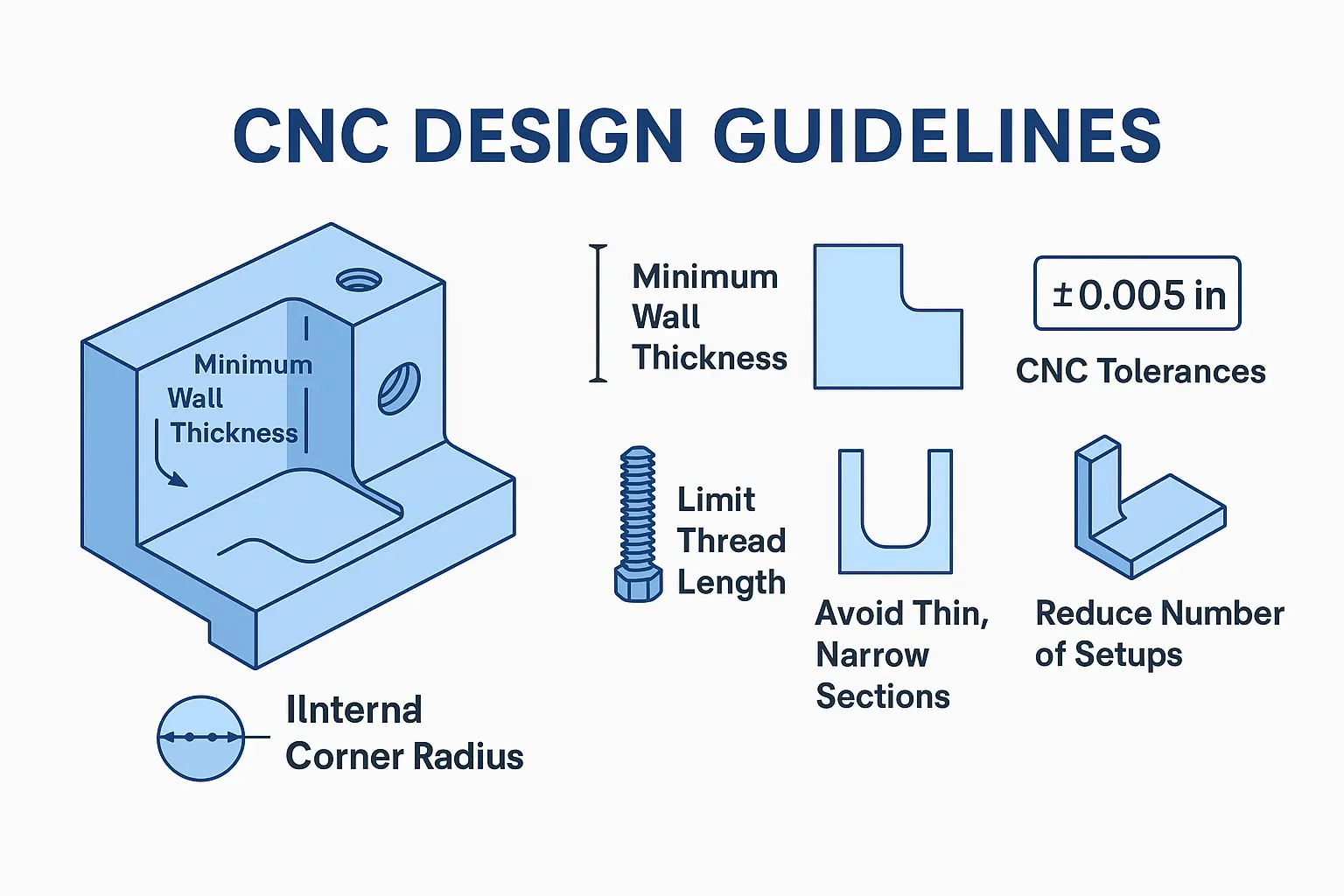 dfm principles illustrated showing optimal wall thickness and corner radii design