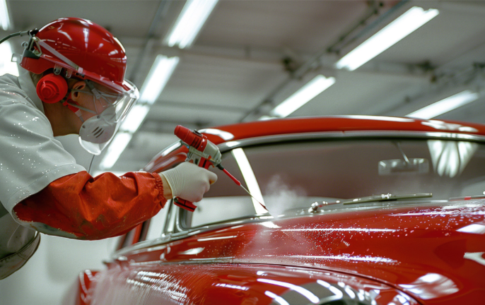 diy car spray painting setup with proper masking safety gear and a controlled work area