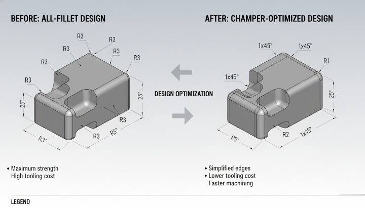 cad optimization for cnc production focusing on wall thickness and corner radii specifications