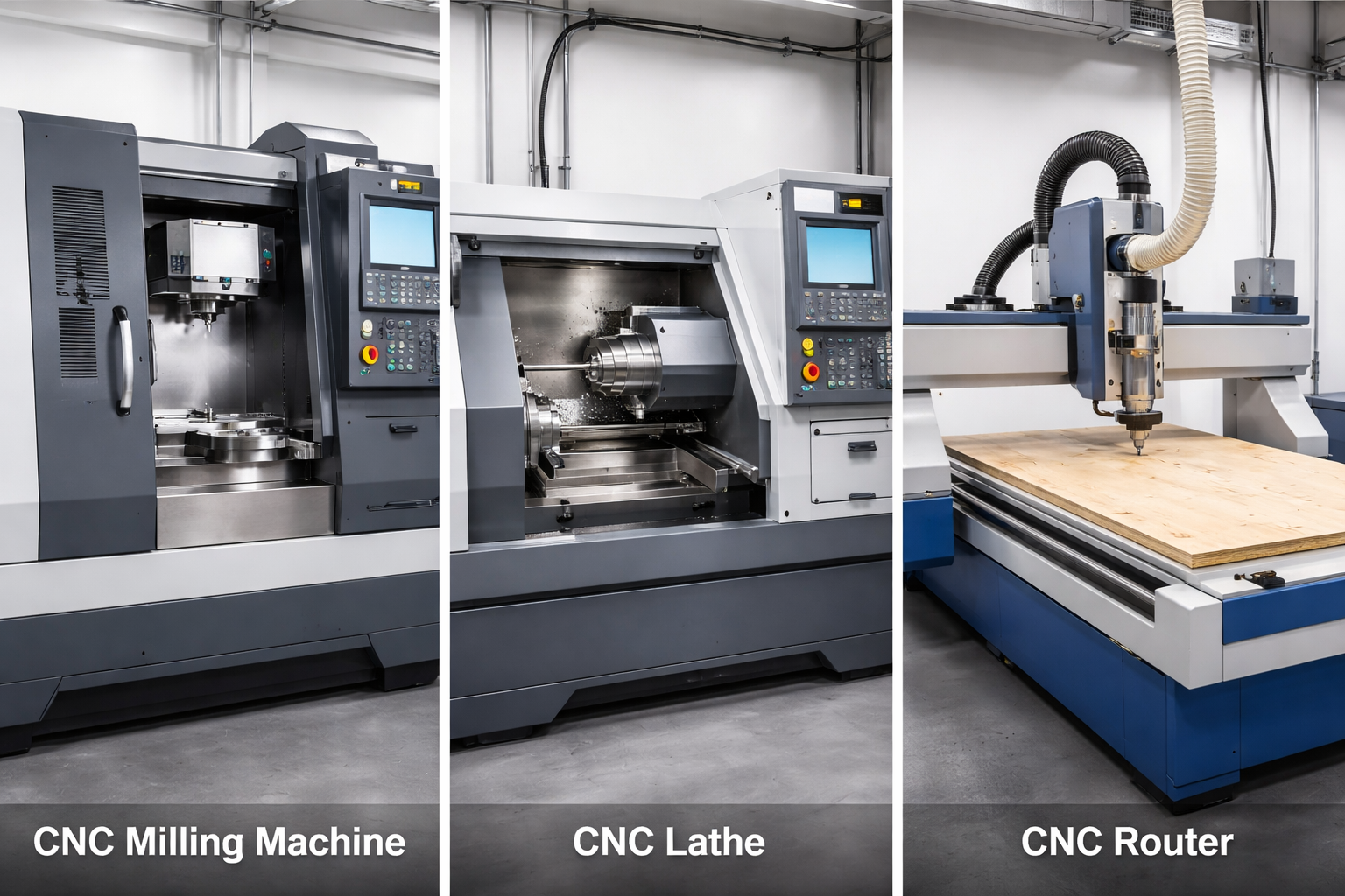 three primary cnc machine types milling machine lathe and router