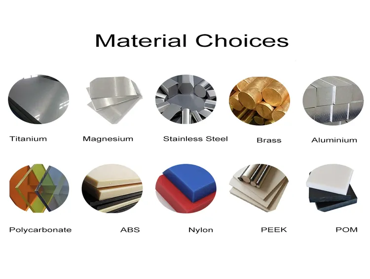 various cnc machining materials including aluminum steel brass and engineering plastics