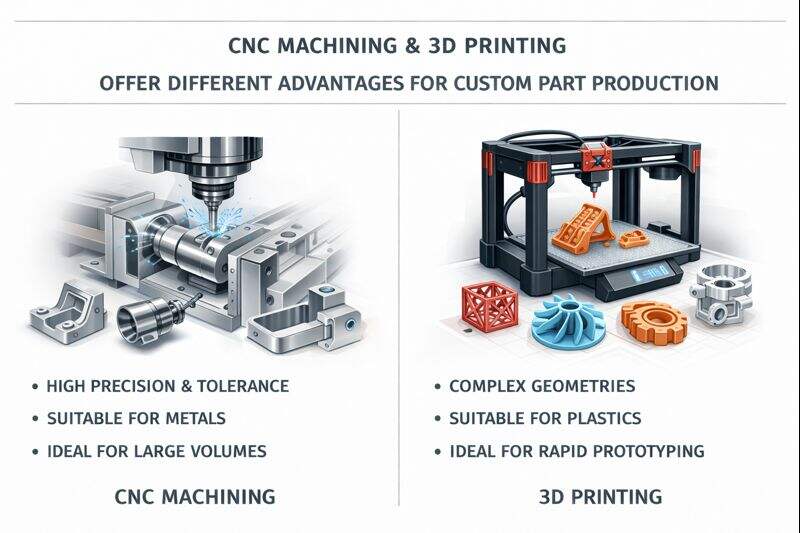 cnc machining and 3d printing offer different advantages for custom part production