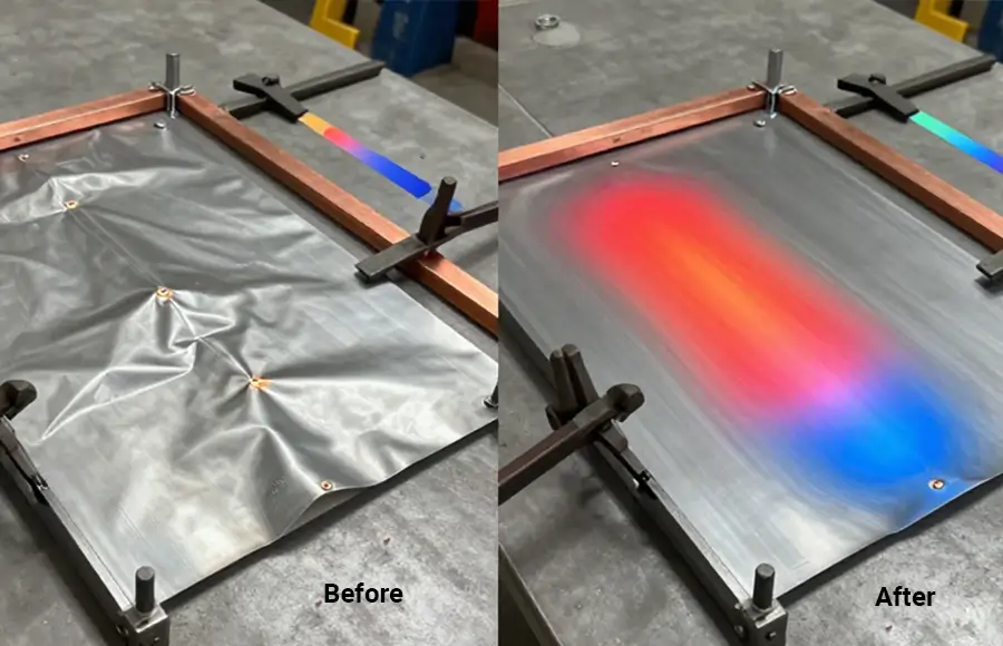 using backing bars and heat sinks helps prevent burn through and distortion