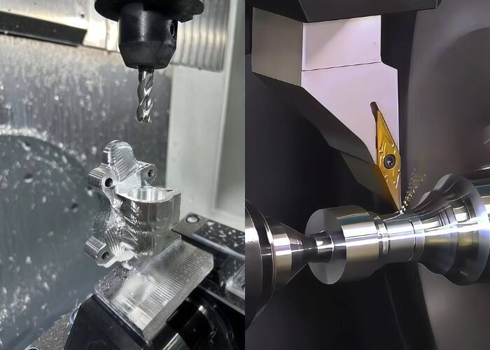 comparison of cnc milling and turning operations showing fundamental differences in machining approaches