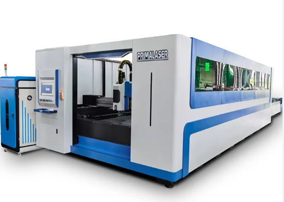 industrial fiber laser cutting machine precisely cutting sheet metal with focused beam technology