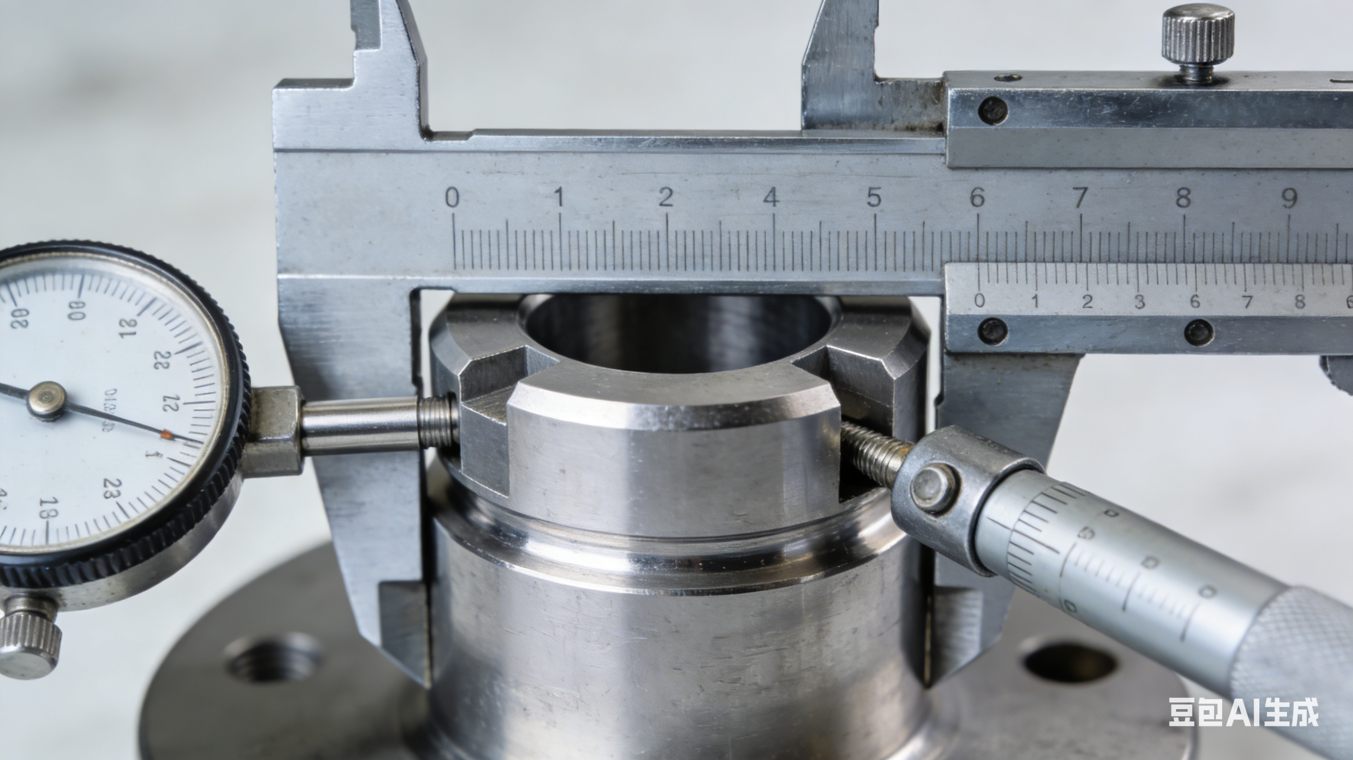 precision measurement tools verifying tolerances on a machined metal component