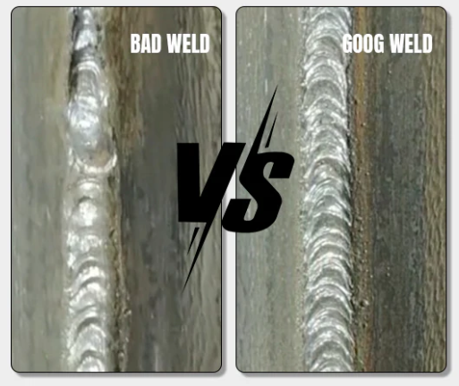 inspecting mig practice beads for shape and tie in