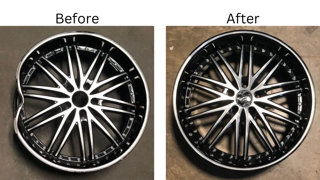 bare rim cleaned and prepared before powder coating