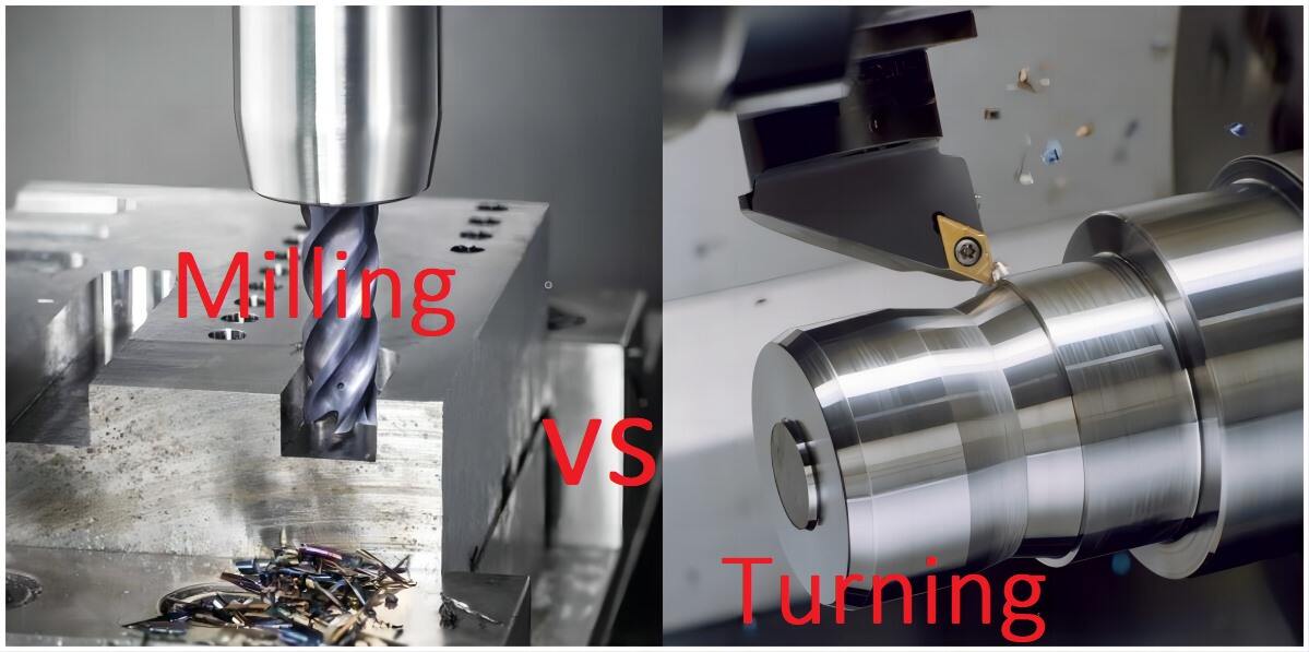 cnc milling versus turning operations showing fundamental differences in material removal approach