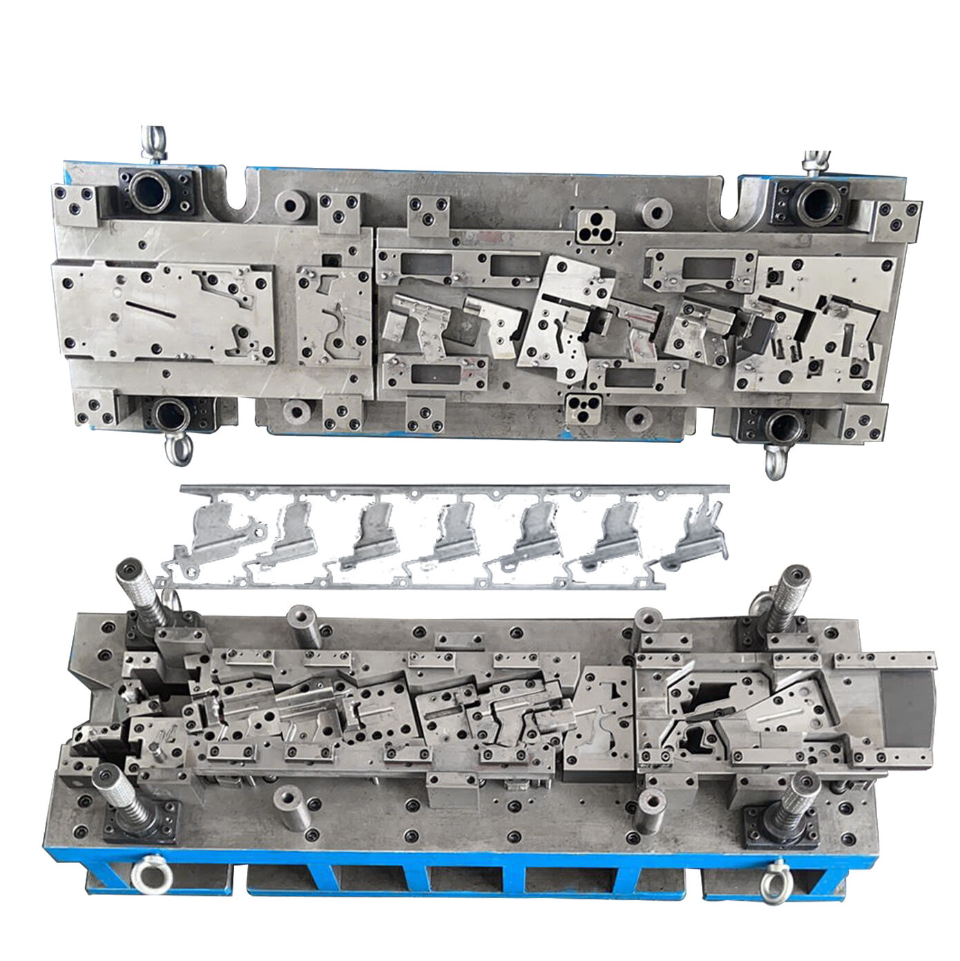progressive stamping die transforming sheet metal through sequential stations in high volume manufacturing