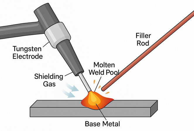 controlled tig welding sequence on a titanium joint