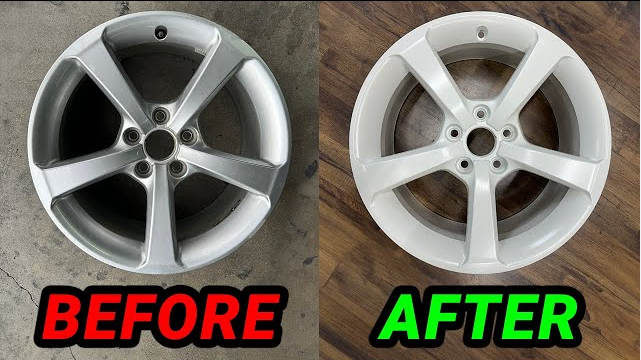 powder coating a rim in a clean workshop from prep to curing