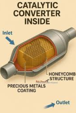 inside a catalytic converter housing honeycomb core and catalyst layer