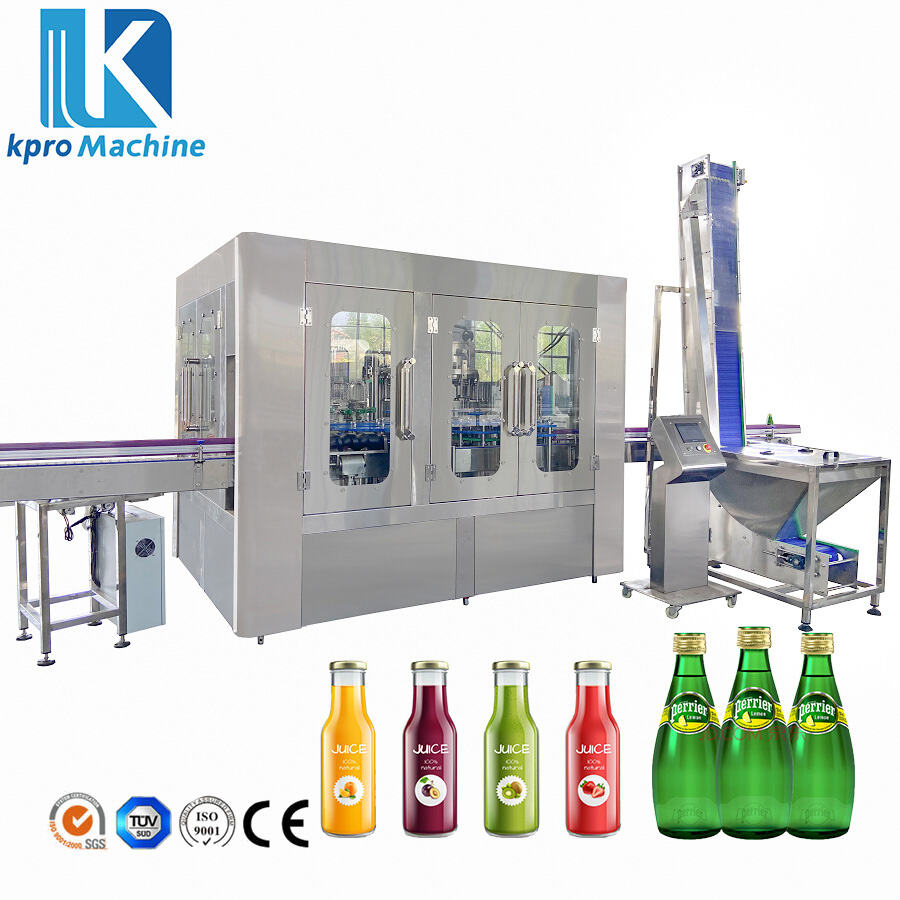 2000-3000BPH Automatic 3in1 Glass Bottle Juice Water Filling Aluminum Cap Screwing Machine