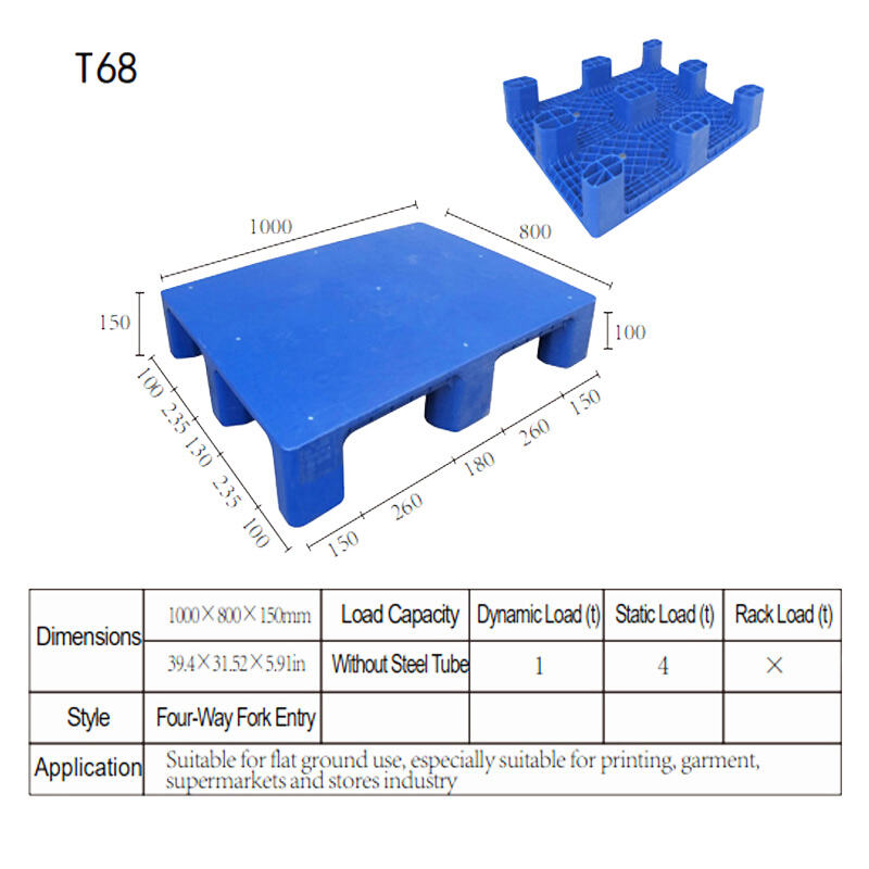  HDPE European Tray |Heavy Duty Industrial Nine Legs Solid Flat Plastic Euro Pallet 1000*800*150MM Single Faced 4-Way Entry T68