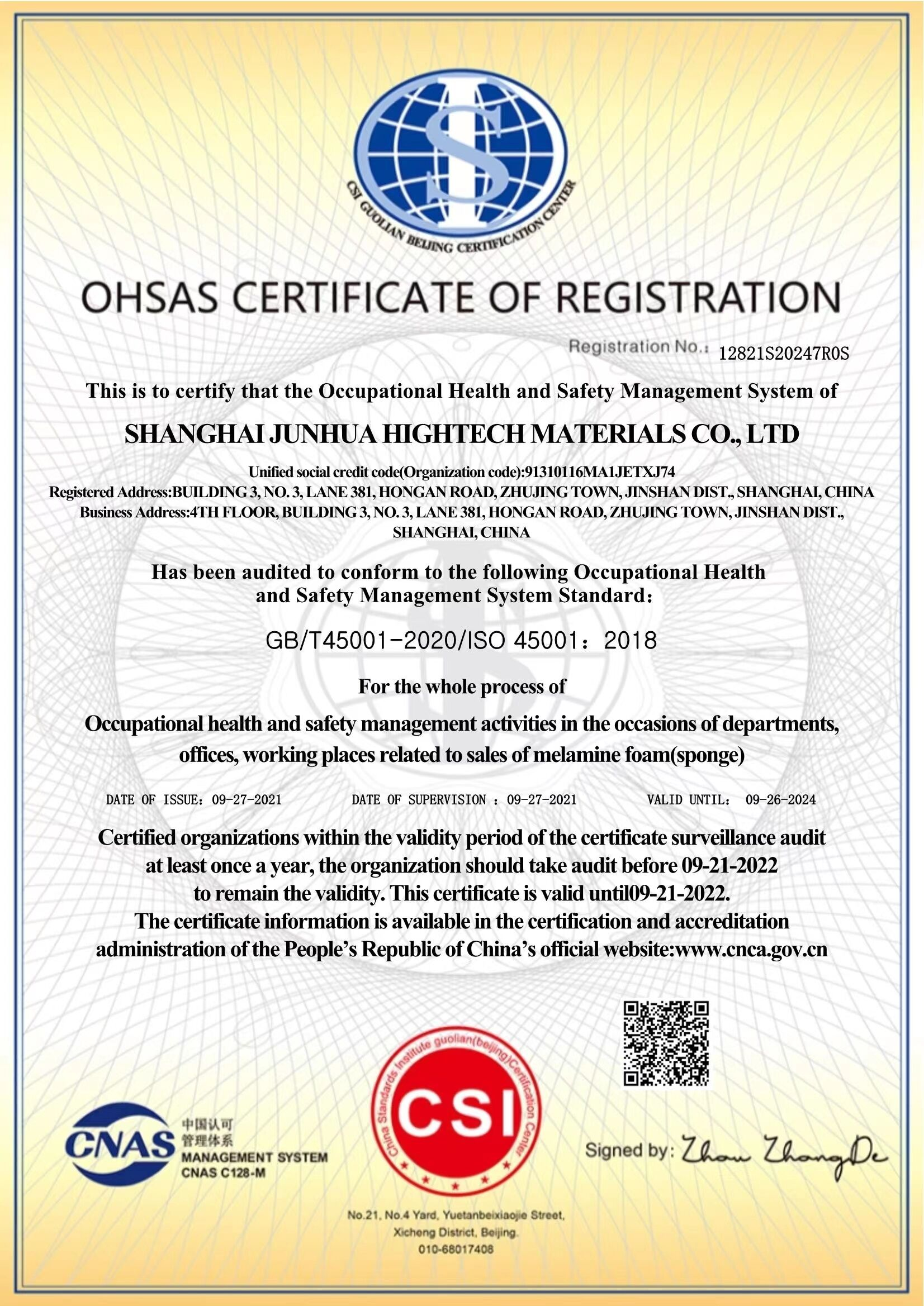 OHSAS – osvědčení o registraci