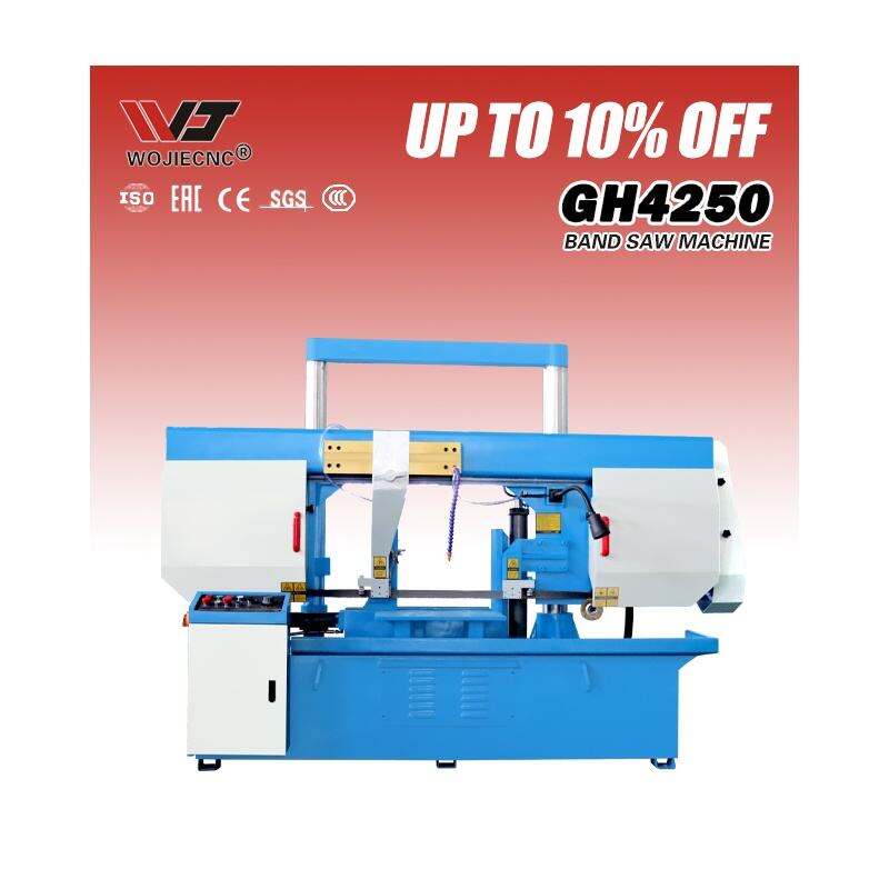 Mesin Gerinda Band Saw Horisontal Pemotong Logam GH4250 WOJIE Baru, Bermesin Otomatis dengan Tenaga Motor 5,5 kW, Tegangan Hidrolik dan Mekanis