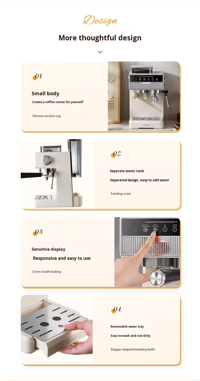 Cross-Border Source Coffee Machine Household Small Hot Cold Dual Extraction Grinding Integrated Italian Espresso Machine Steam details