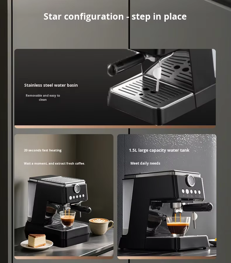 跨境意大利半自动浓缩咖啡机一键高压提取牛奶起泡器泵压力易清洗15