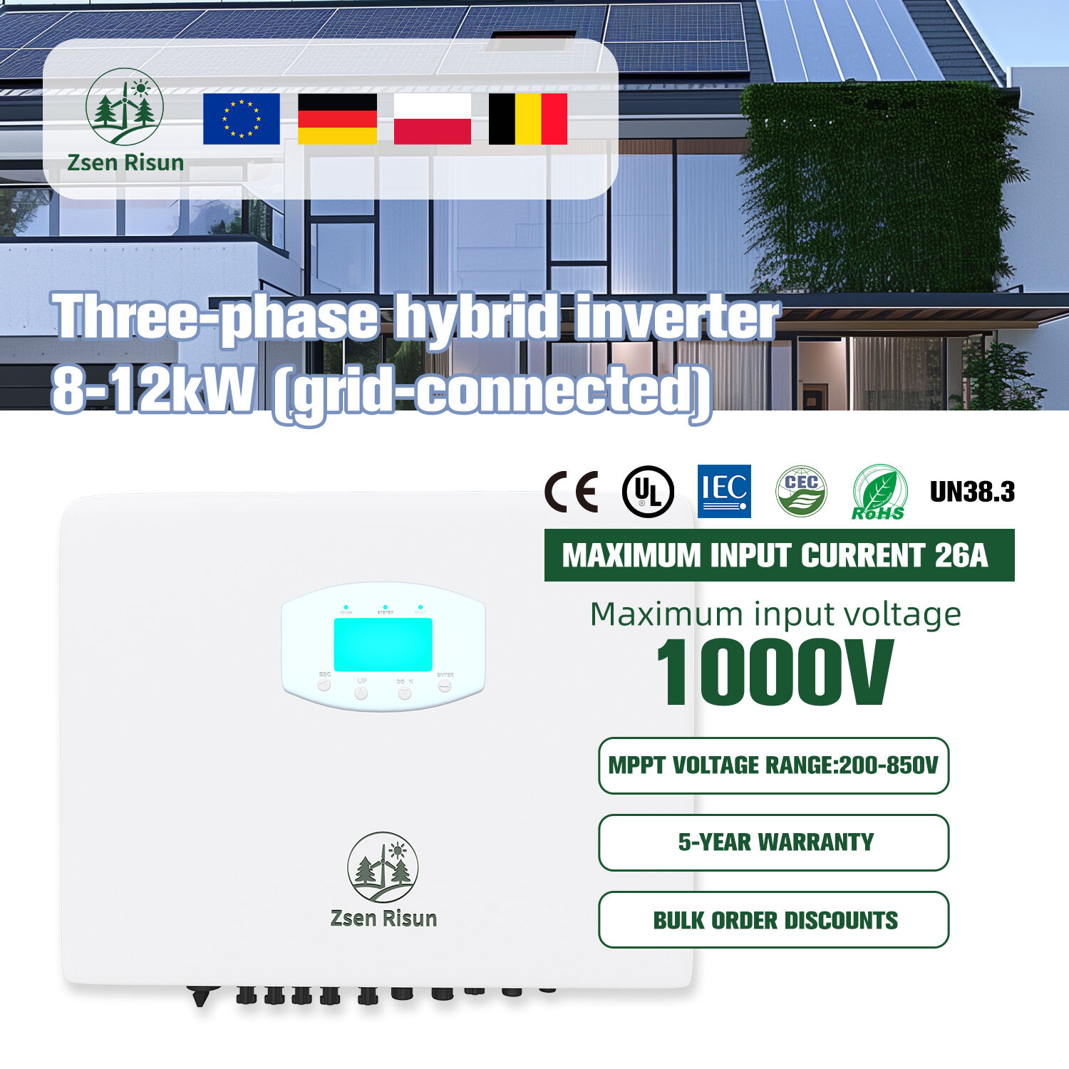 Three-phase hybrid inverter 8-12kW (grid-tied)