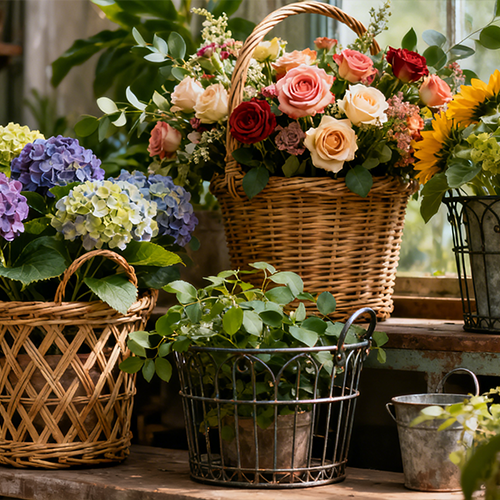 Artificial flower basket