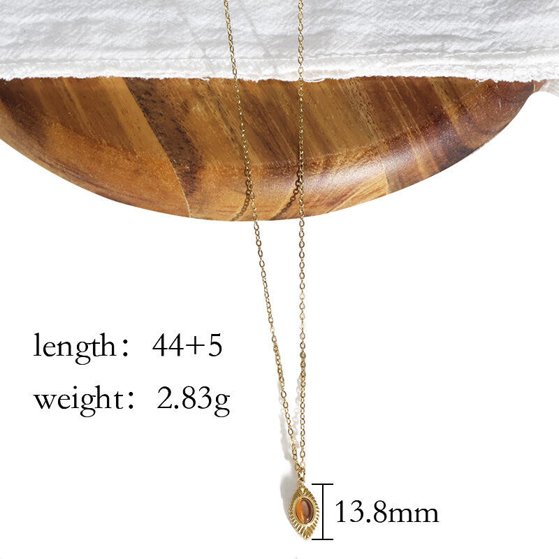 Luxury Gold Color Marquise Pendant Tiger Eye Necklace Dainty Collar Chain