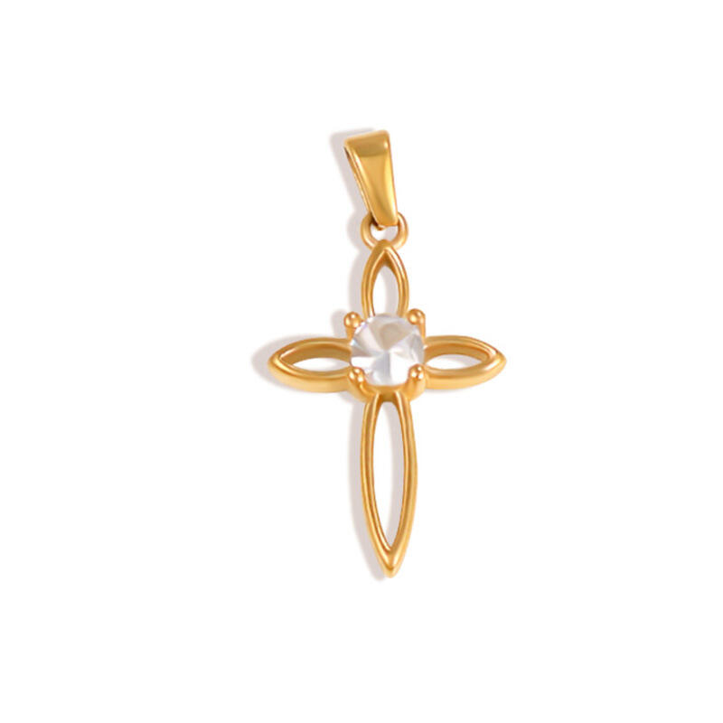 Stainless Steel Hollow Cross Zircon Pendant