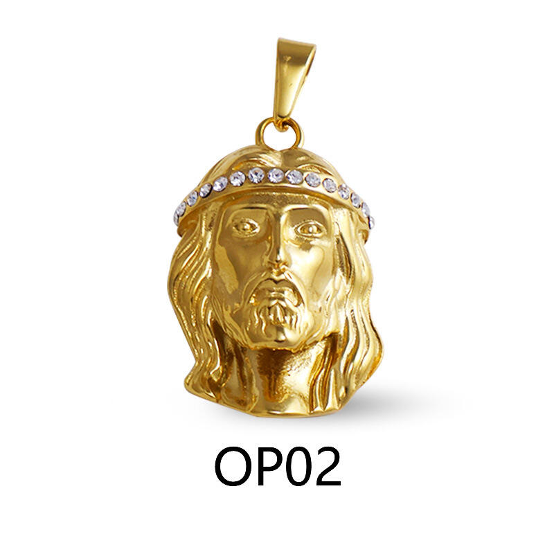 Stainless Steel Man's Jewelry Face Of Jesus Pendant With Rhinestone
