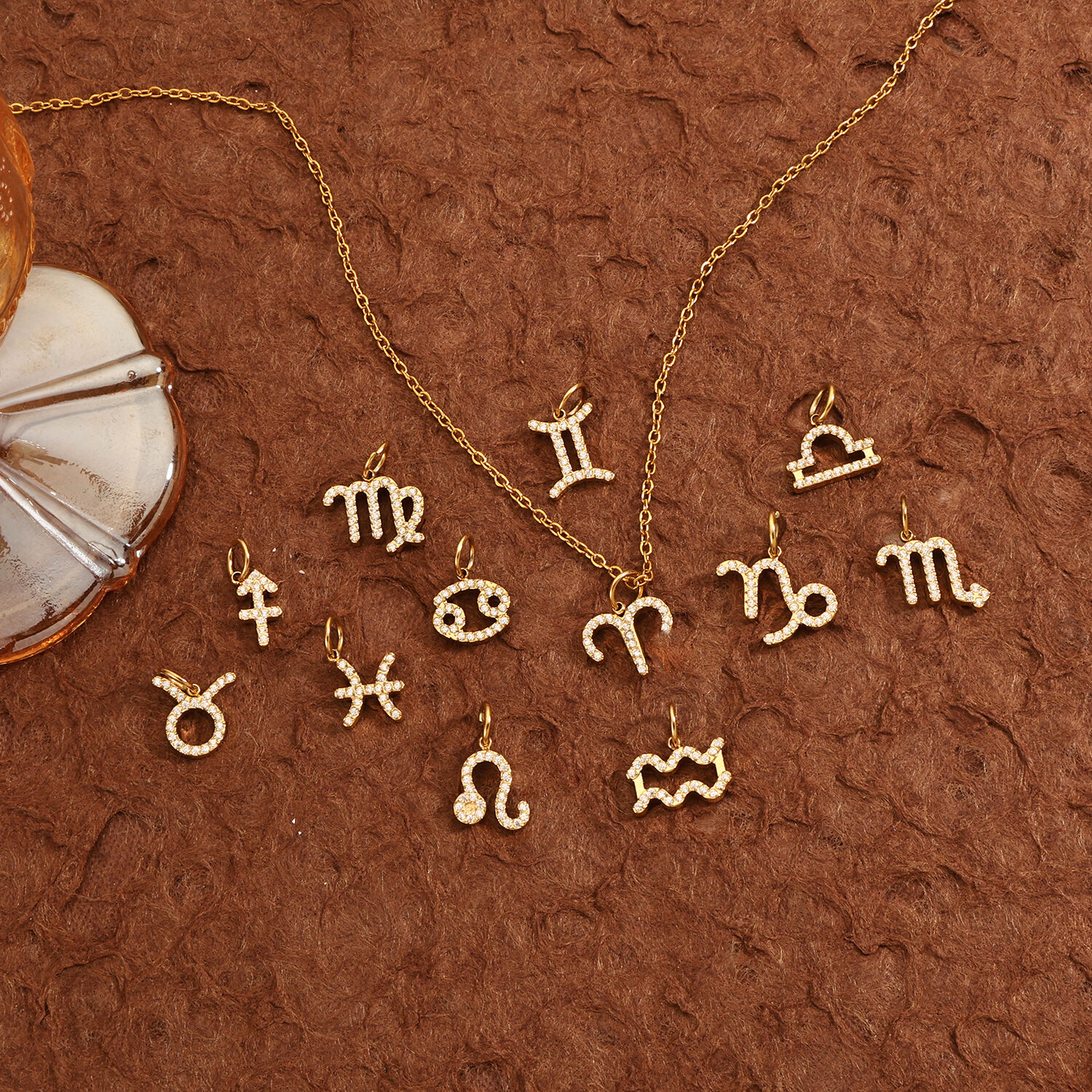 Stainless Steel 12 Constellation Zircon Pendant Horoscope Necklace Accessories Wholesale