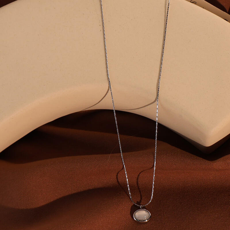 Stainless Steel Elliptical White Gemstone Necklace