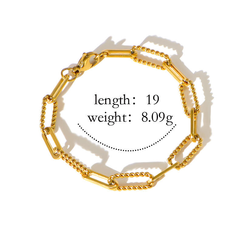 Yellow Gold Rectangular Twist Link Paper Clip Chain Bracelet Wholesale