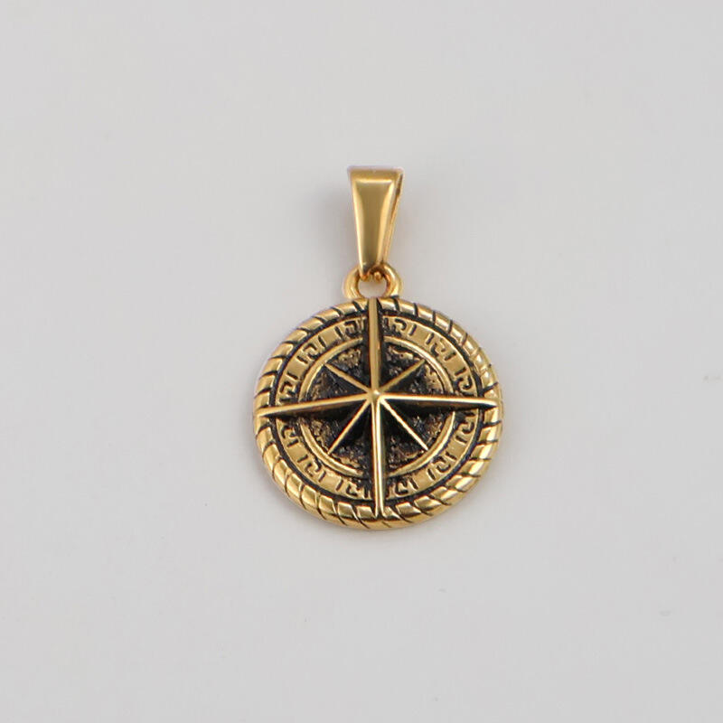 Vintage Old Gold Medallion Charm Oval Compass Pendant For Man’s Necklace
