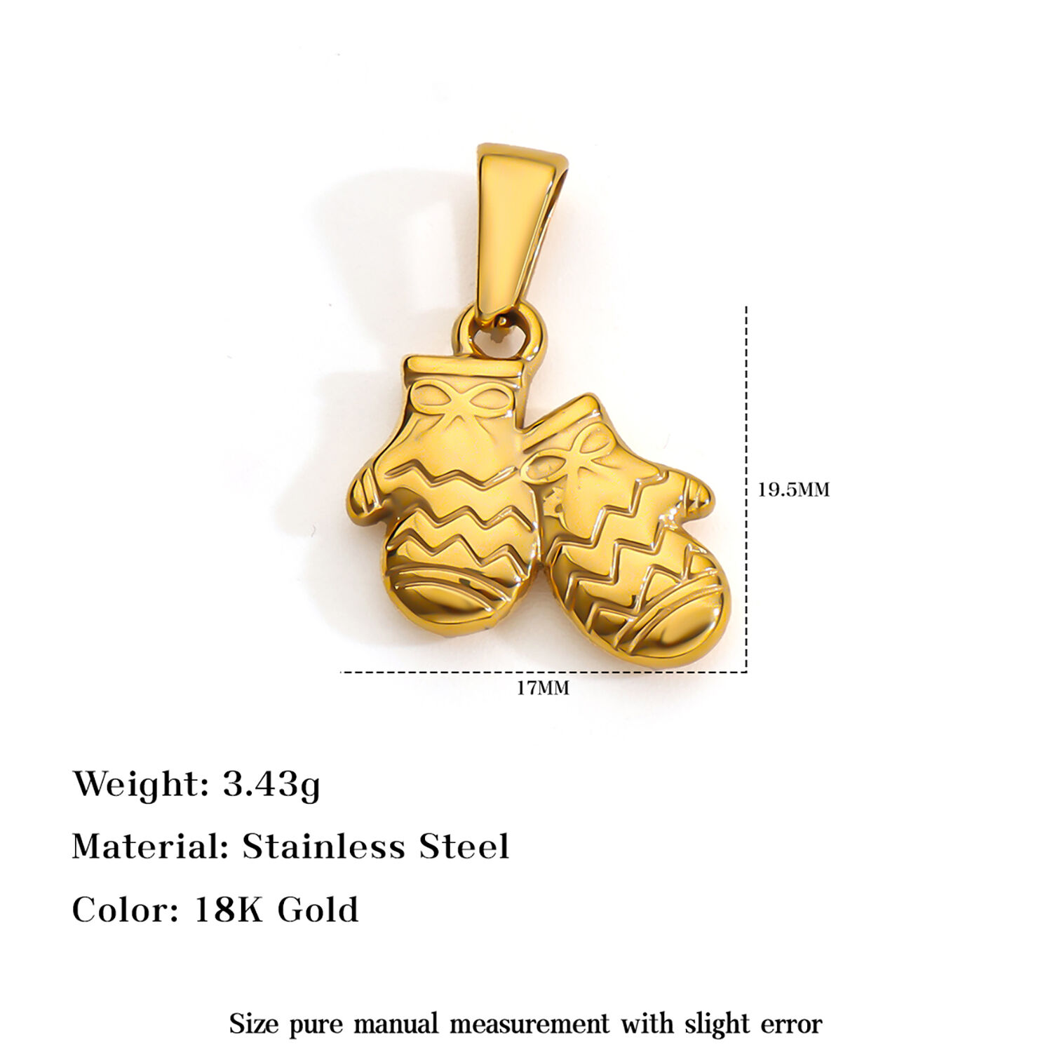 Bulk Wholesale 18k Gold Christmas Chain Women Necklace Sweet Knitted Gloves Pendant Winter Jewelry 