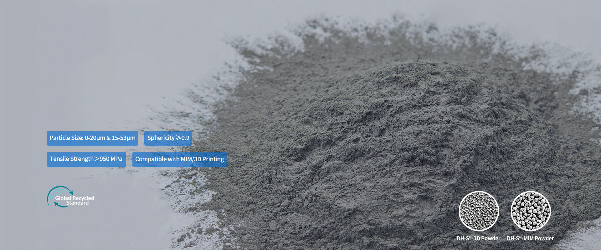 DH-S® Ti-6Al-4V(Grade 5 Ti)The First GRS Certified Eco-FriendlyRecycled Titanium Alloy Powder