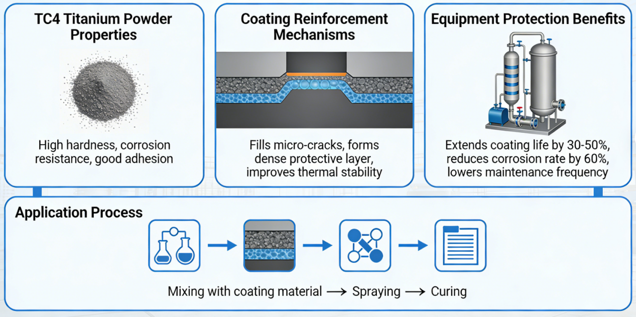 How does TC4 titanium powder enhance the service life of coatings on chemical processing equipment?