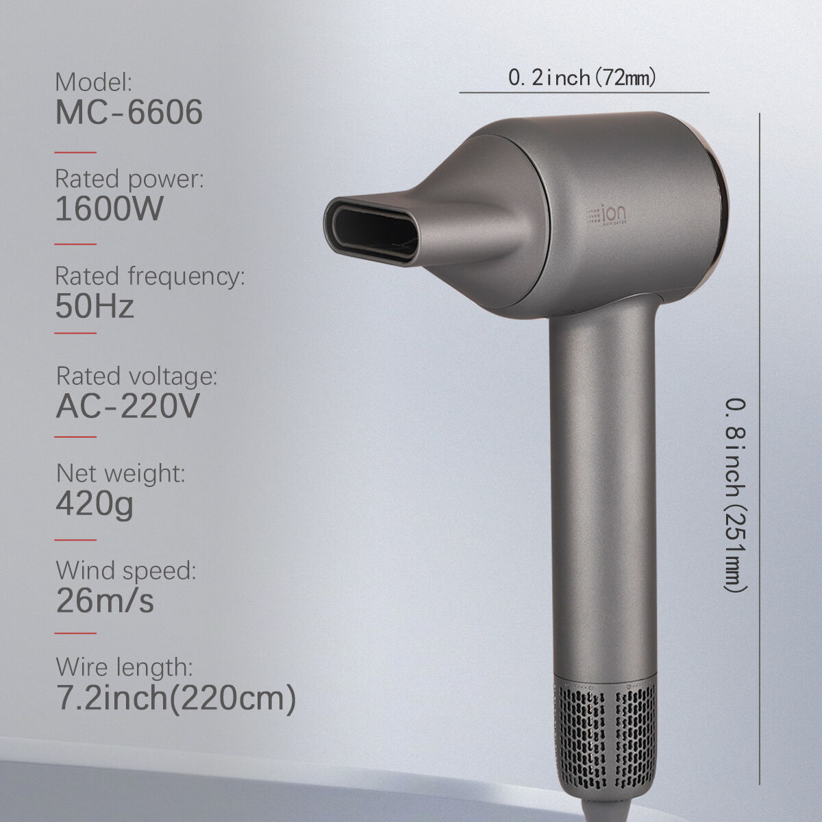 High Speed Ionic 1600W BLDC Hair Dryer 