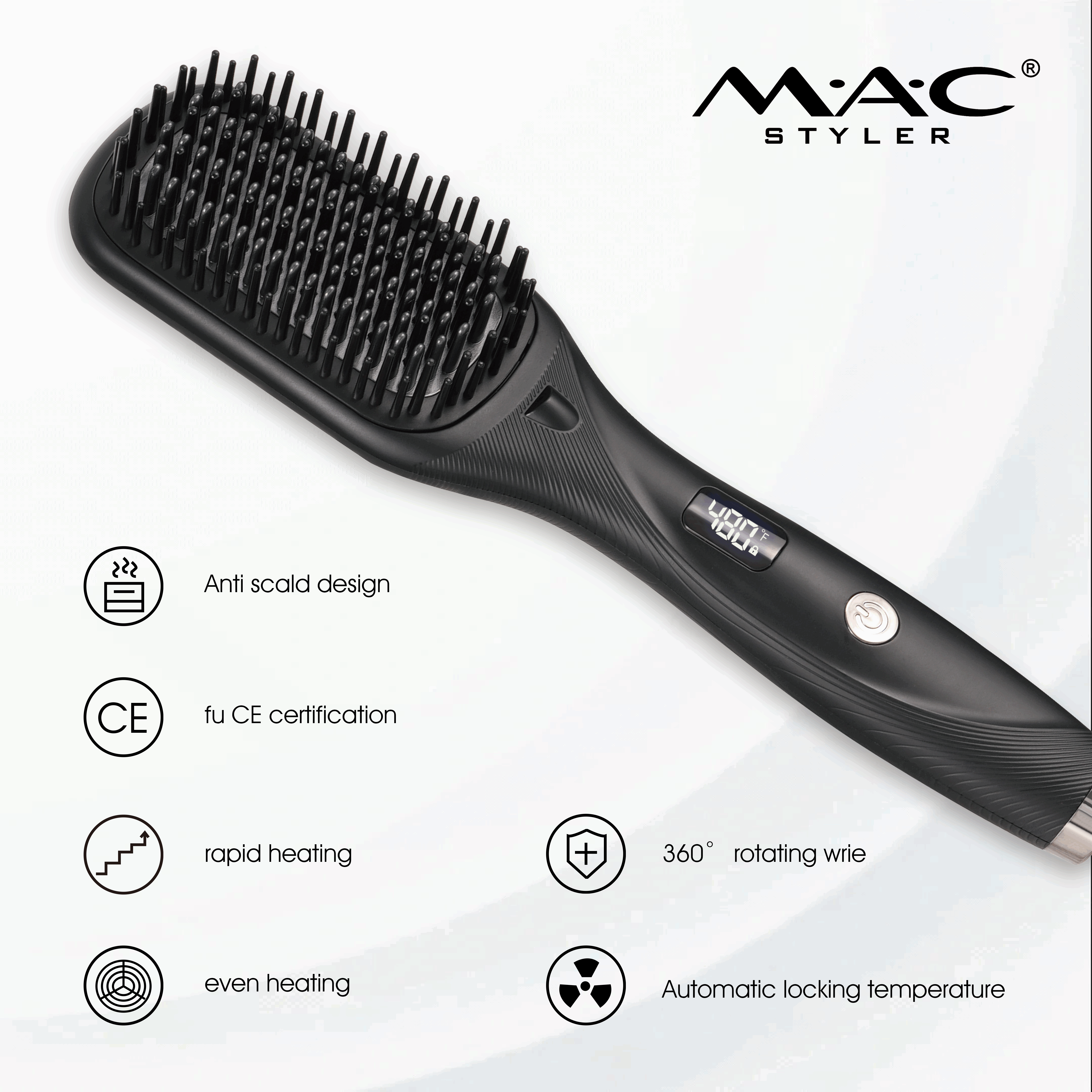MAC Keratin Protect Straight 230C Wide Electric Hair Straightening Comb High Temperature Hair Straightening Brush