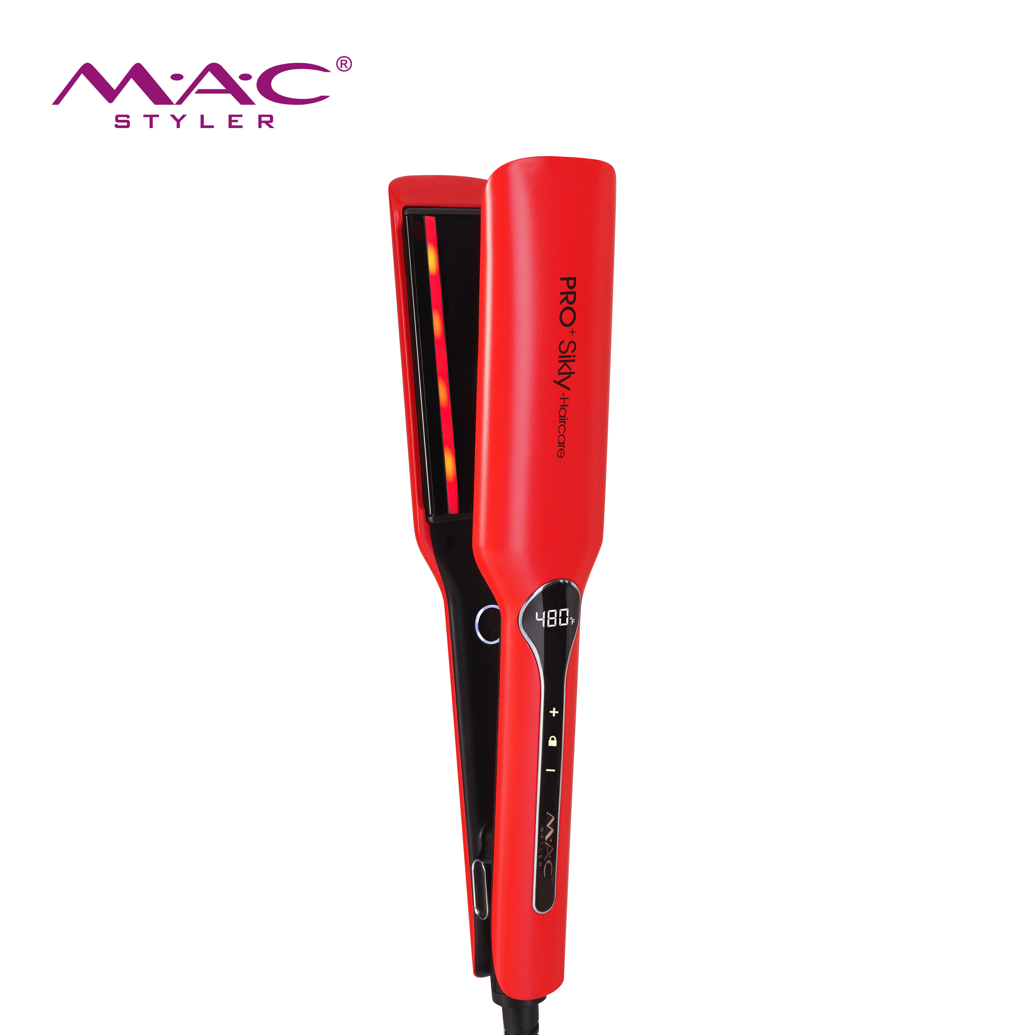 MAC High Temperature Salon Beauty Flat Iron Custom LCD Digital Red Professional Infrared Hair Straightener