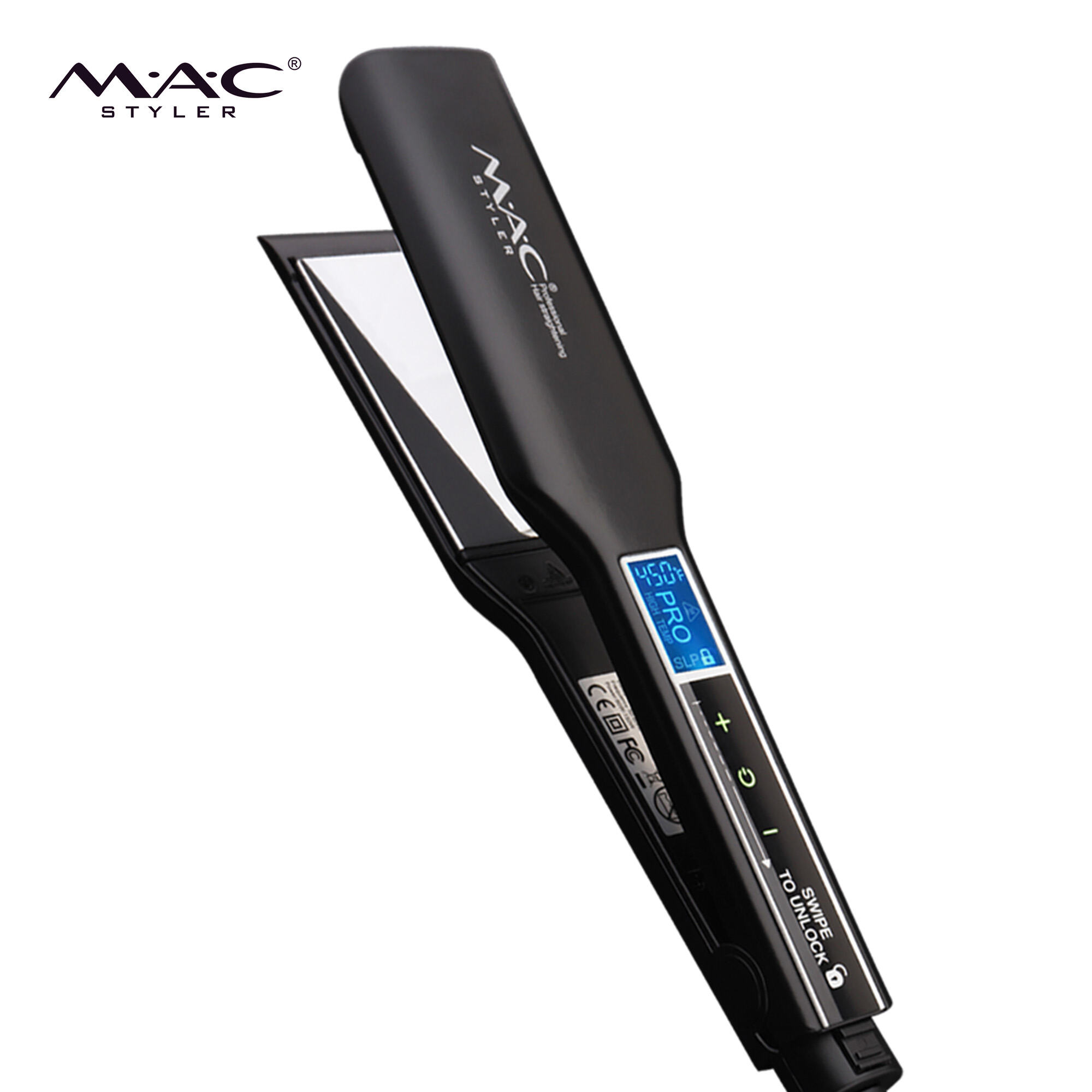 MAC Wholesale Leather Box Private Label Red Hair Straightener Touch Screen 360 Degree Swivel Power Cord Hair Flat Iron
