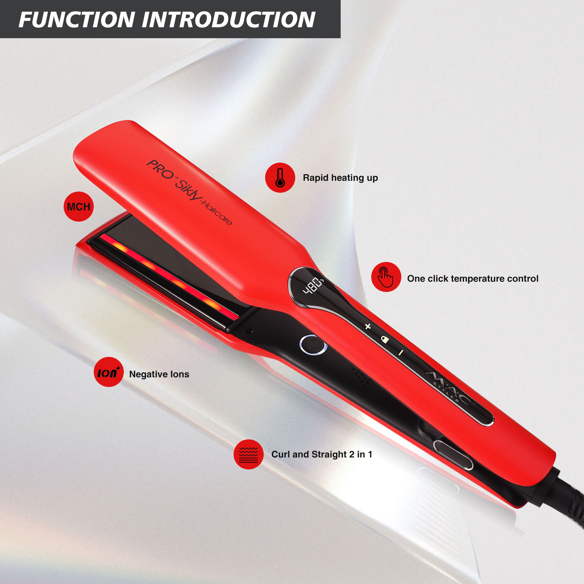 LCD Digital Red Professional Infrared Hair Straightener