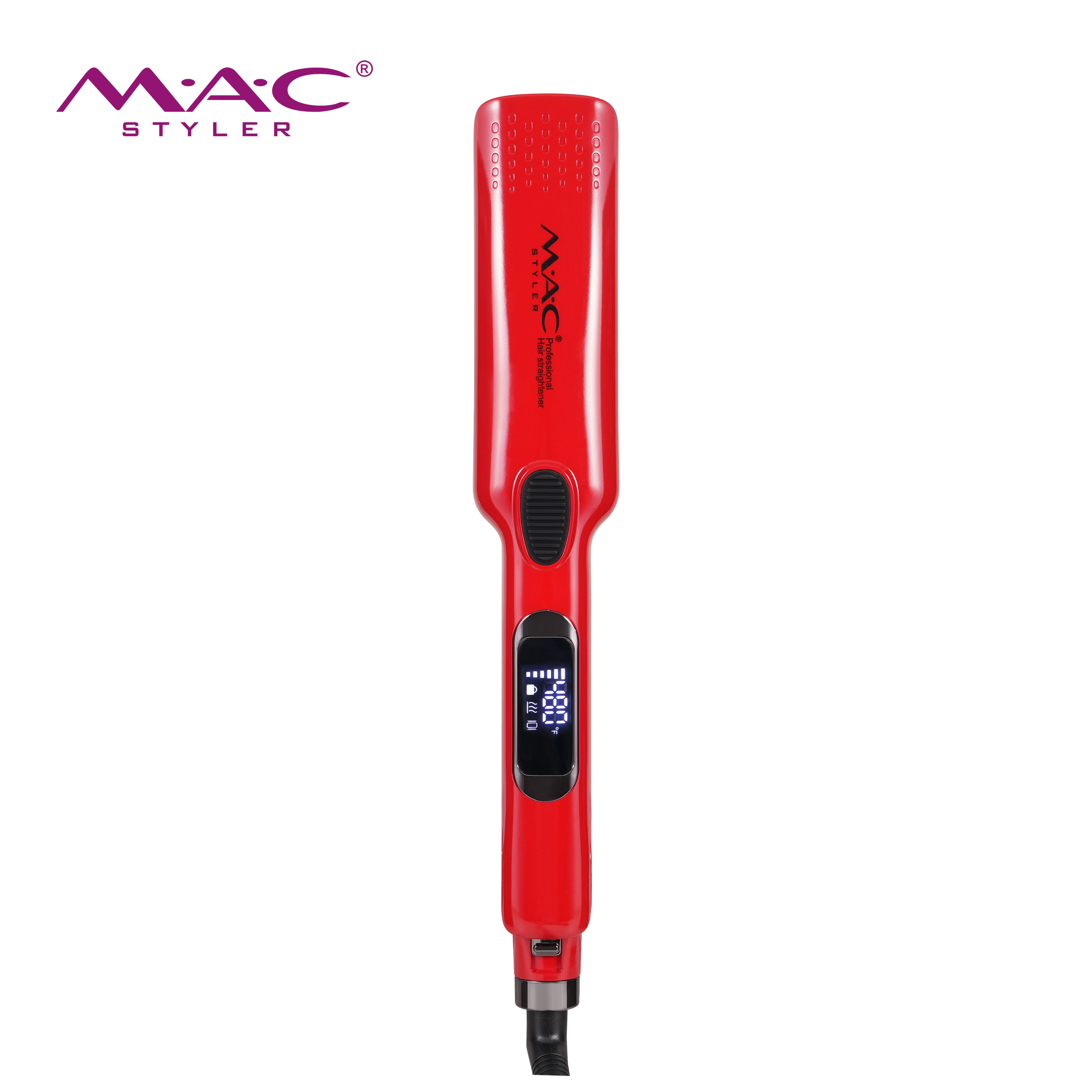 MAC Portable Professional Hair Straightener LCD Display Flat Iron Titanium Hair Straightening Device 480F Wide Panel OEM Style