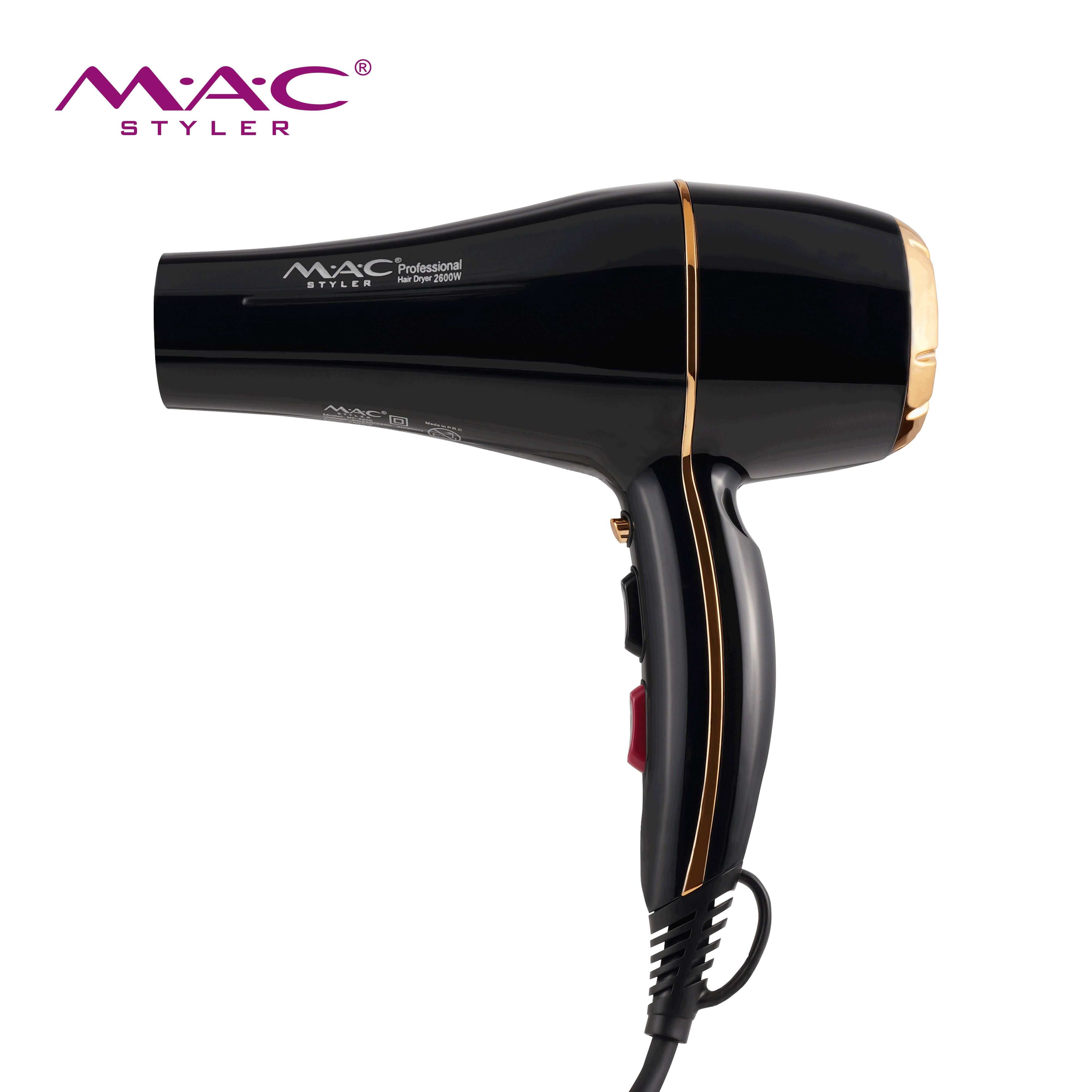MAC Hot Sales High Speed AC Motor Professional 2600W Ionic Foldable Household Salon Black Revair Blow Hair Dryer Set