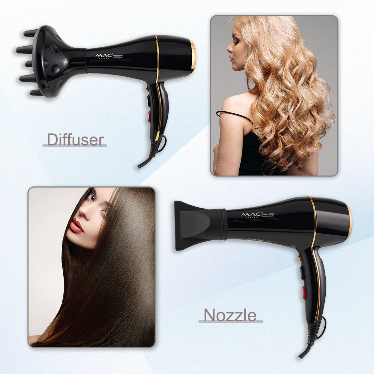 Foldable Household Salon Black Revair Blow Hair Dryer Set