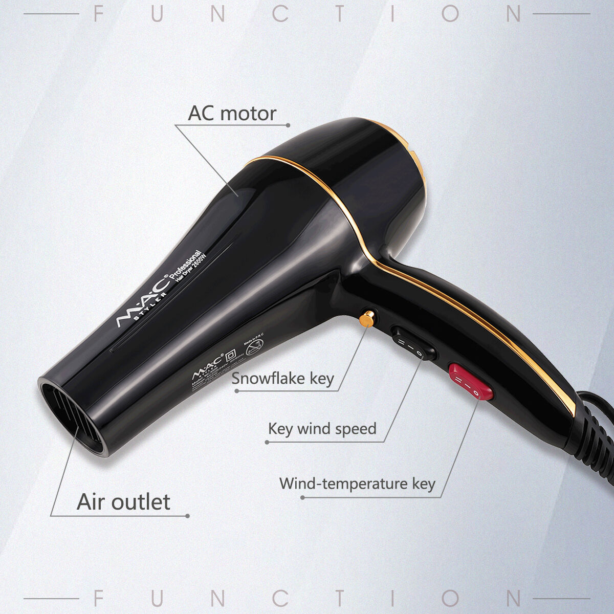 Foldable Household Salon Black Revair Blow Hair Dryer Set