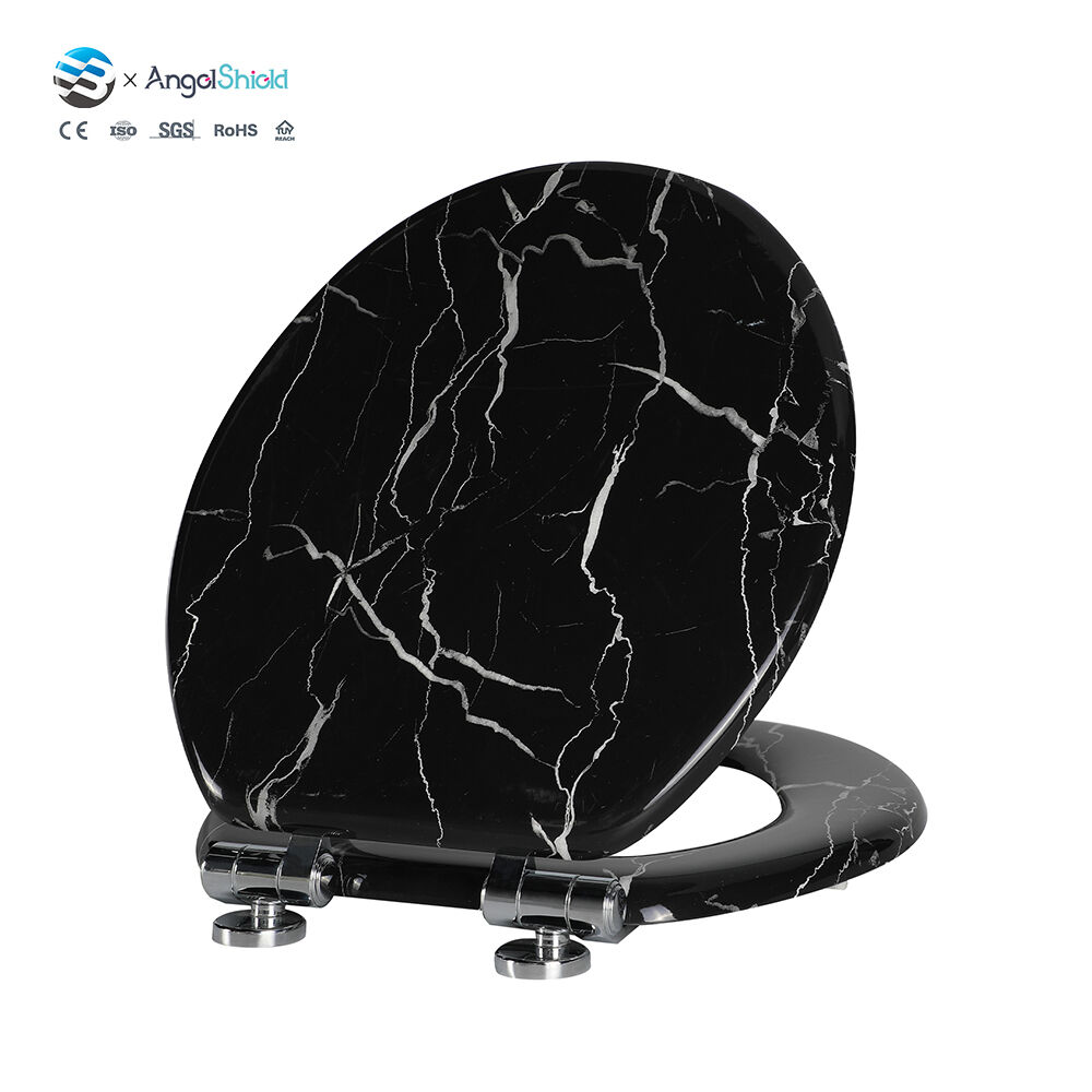 Black Round Toilet Seat with Soft Close – Black Marble Pattern MDF | BOFAN