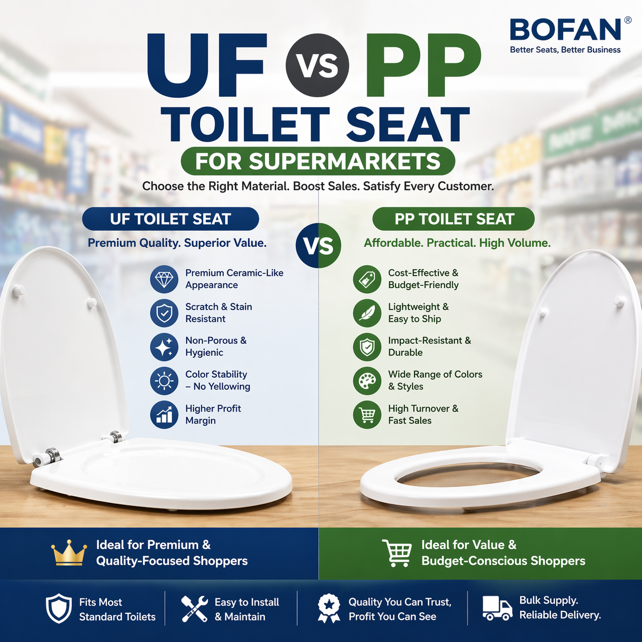 UF vs PP Toilet Seat for Supermarkets