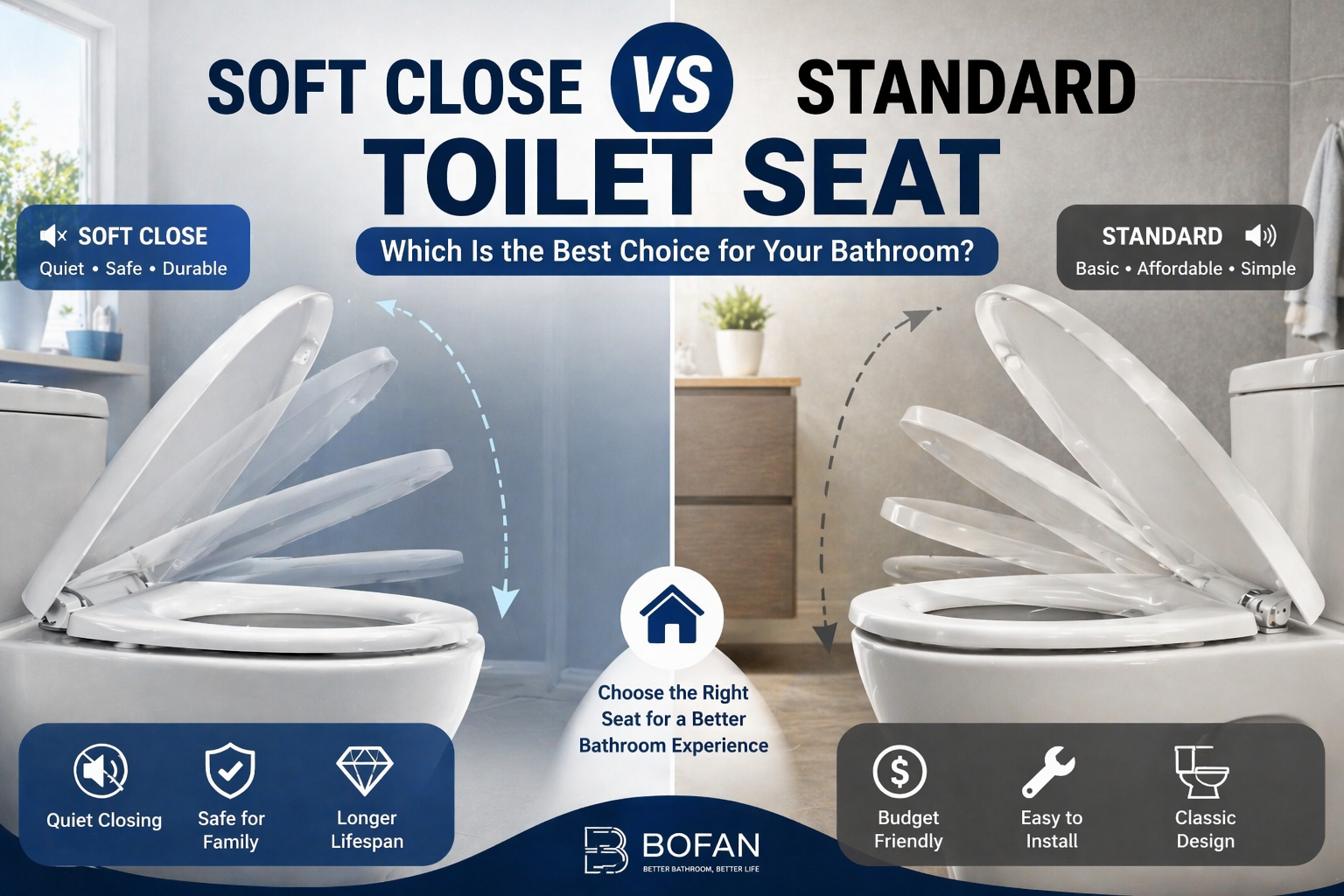 Мягкое закрывание по сравнению со стандартной крышкой унитаза