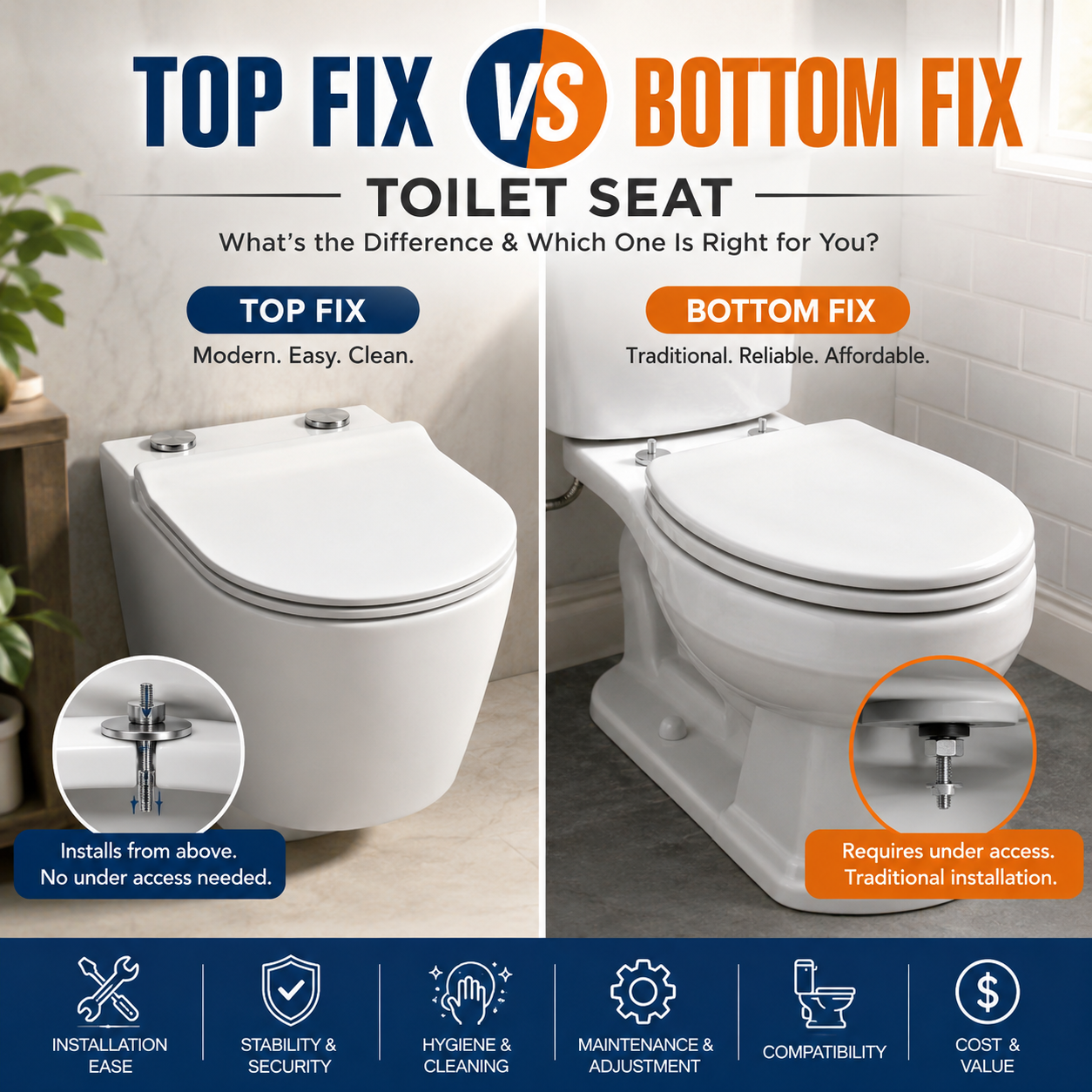 Top Fix vs Bottom Fix Toilet Seat
