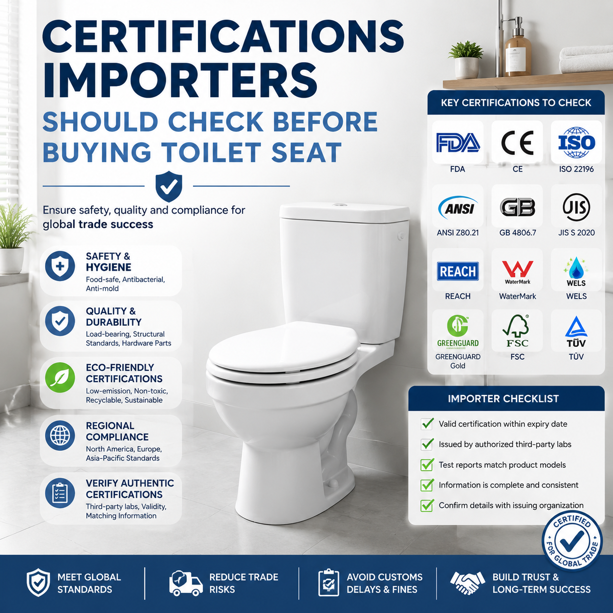 Certifikáty, které by měli dovozci zkontrolovat před nákupem toaletní sedačky
